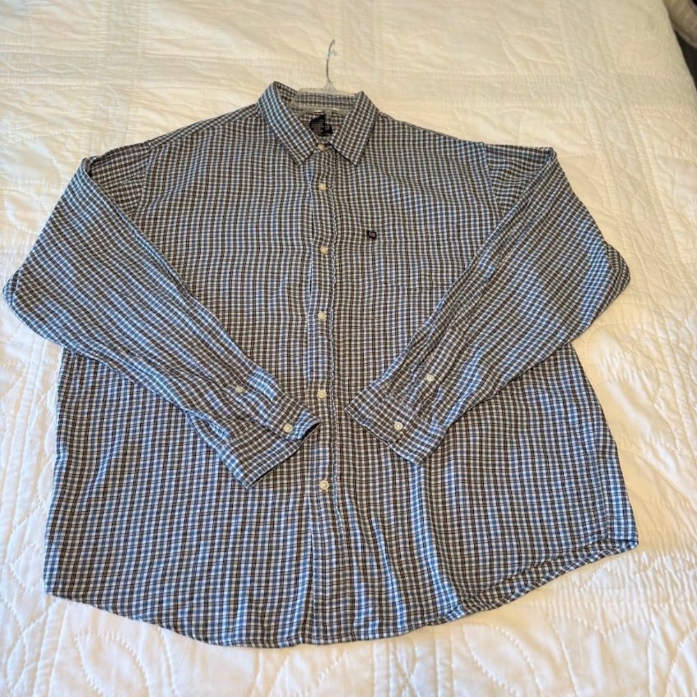 Polo Jeans Co Ralph Lauren Shirt Mens XL Blue Cotton Plaid Button Down Vintage